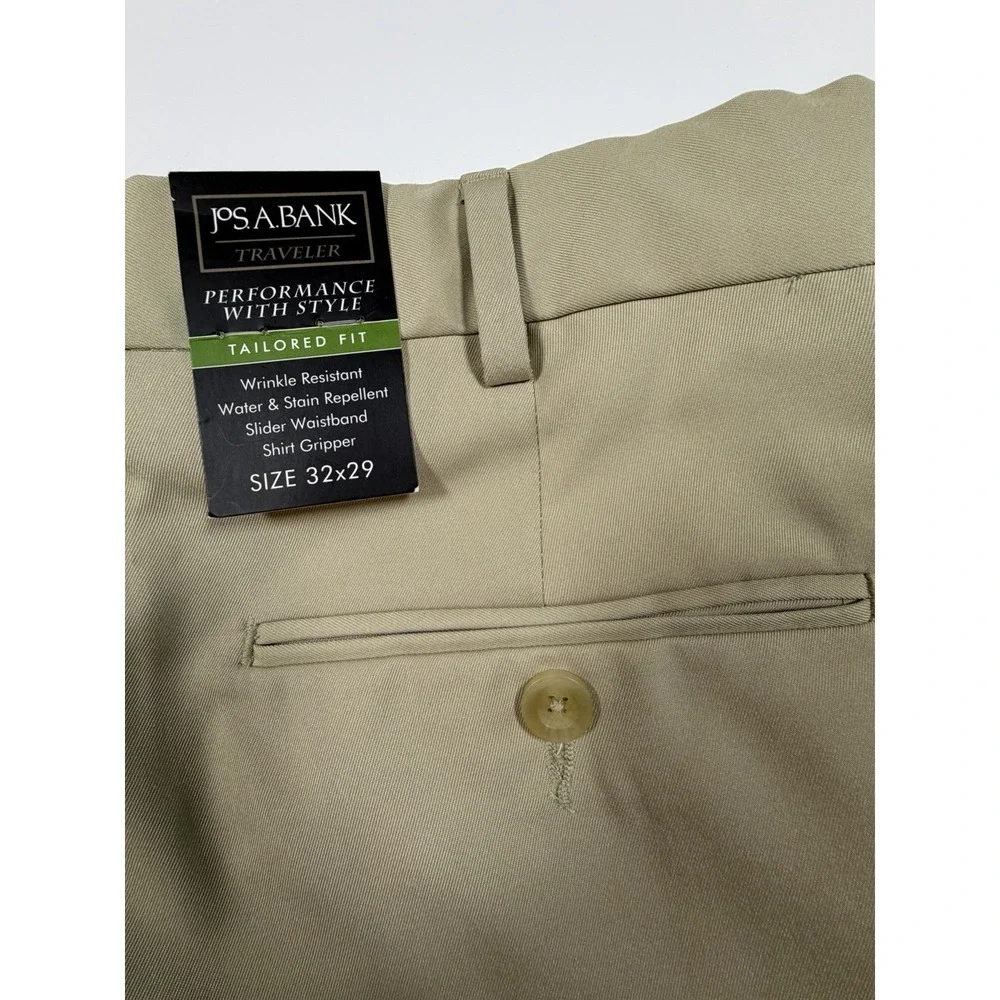 Jos A Bank Traveler Tailored Fit Pants Men's 32x29 Beige Performance NWT - Picture 6 of 7
